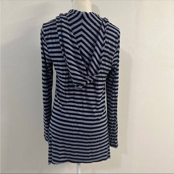 Striped Cowl Neck Hoodie Pockets Blue Gray Black Anthropologie Andrea Jovine - Picture 4 of 6
